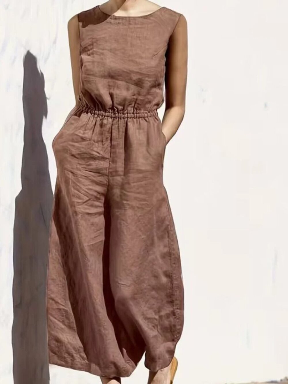 Copper Alloy Wide Leg Sleeveless Loose Fitting Jumpsuit - Picture 5 of 5